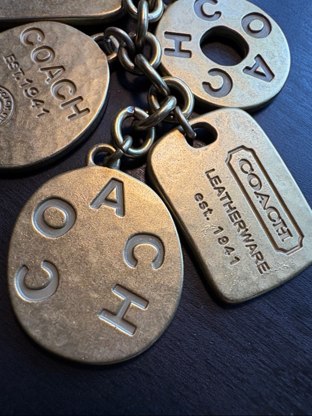 Coach Brass -Tone Logo Multi-Tag Keyring Charm - Picture 2 of 5